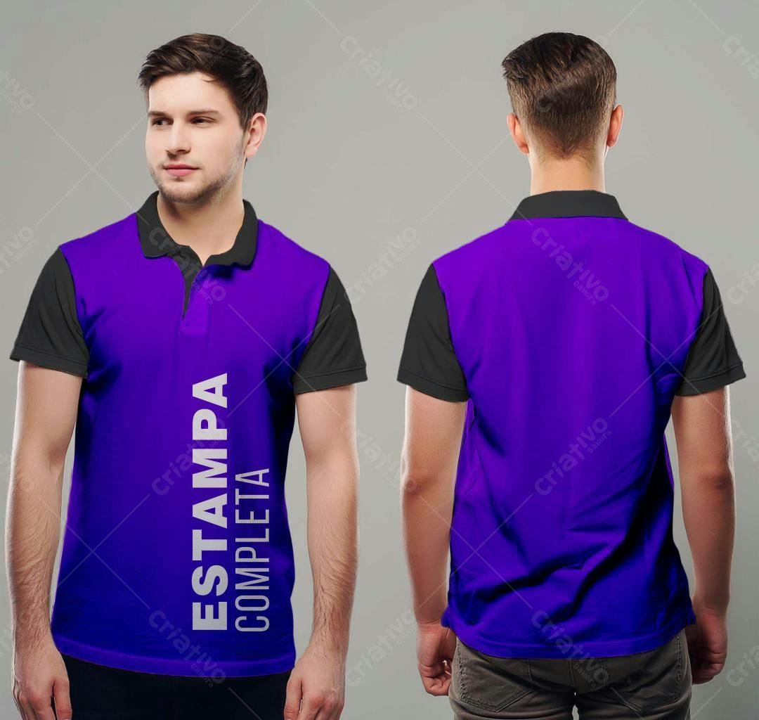 Mockup Camiseta Polo Roxa com Detalhes Pretos