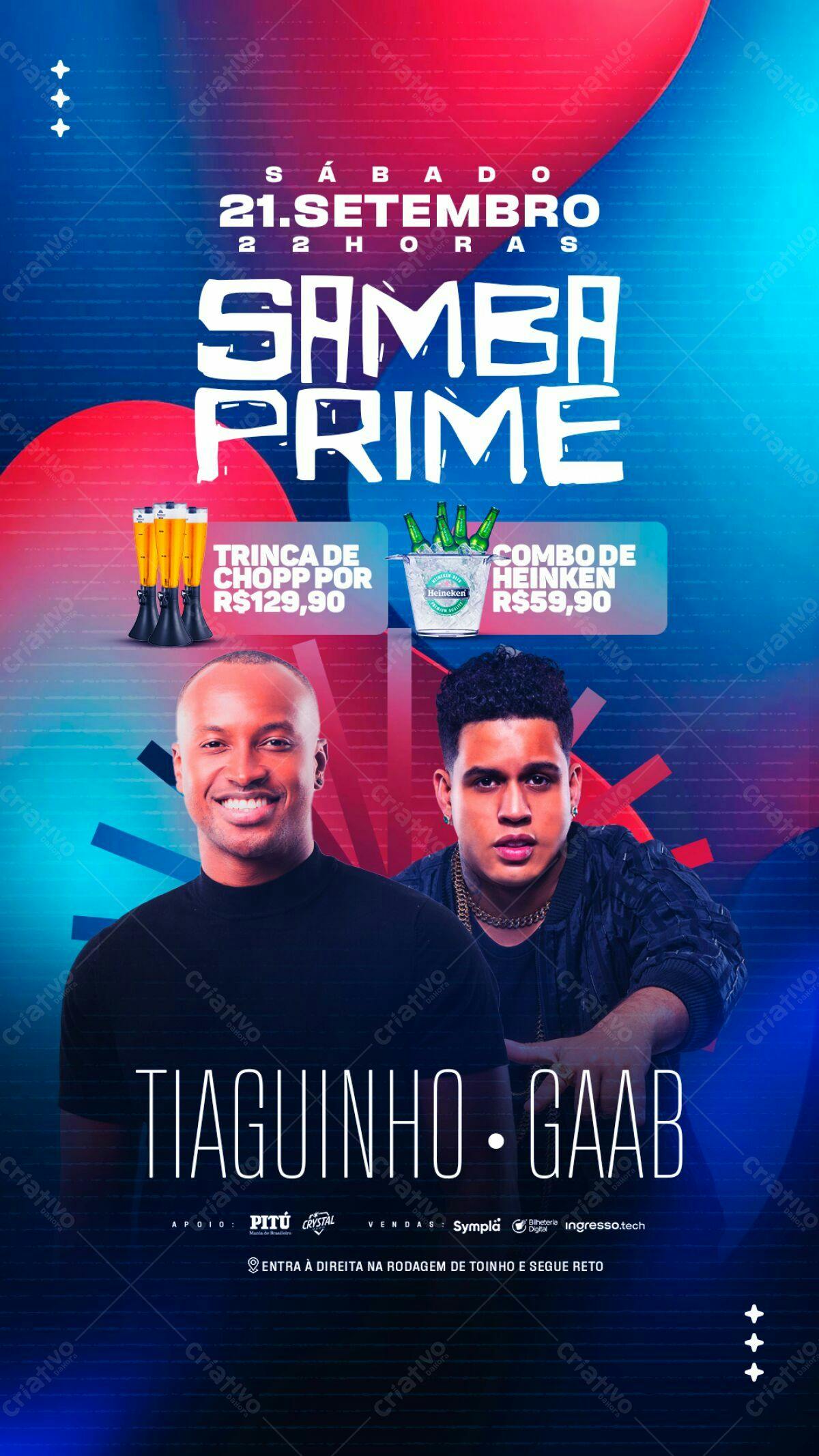 Flyer Samba Prime com Tiaguinho e Gaab PSD Editável