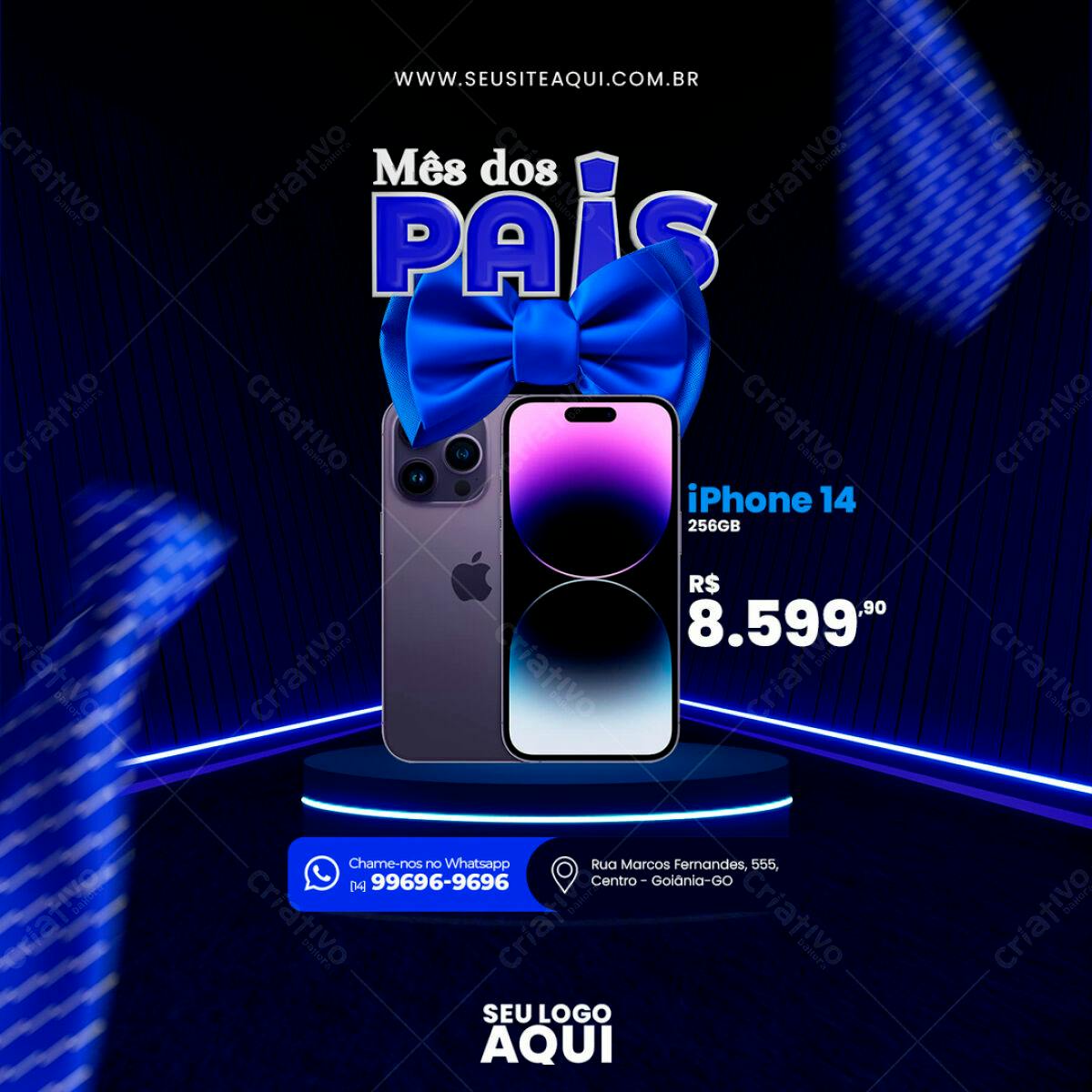 Flyer Dia dos Pais com iPhone 14 PSD Editável