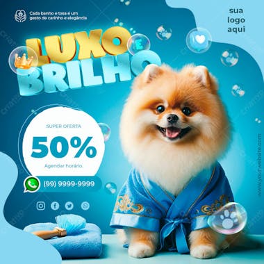 Hora do banho lulu da pomerania petshop social media psd editável