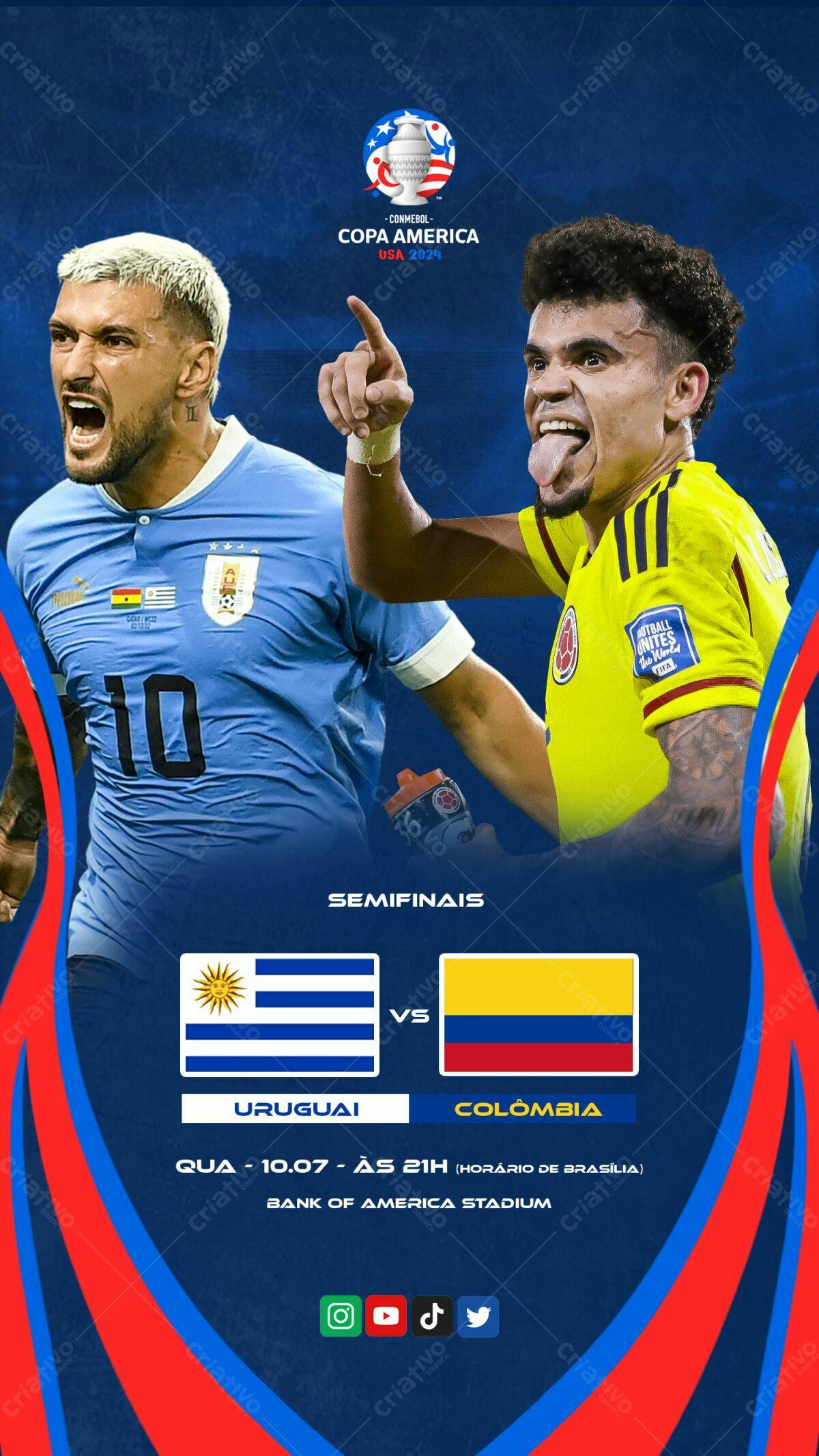 Flyer Copa América Uruguai x Colômbia PSD Editável