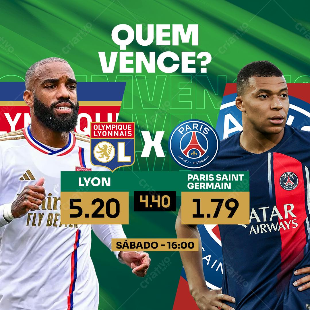Flyer de Futebol Lyon x PSG PSD Editável