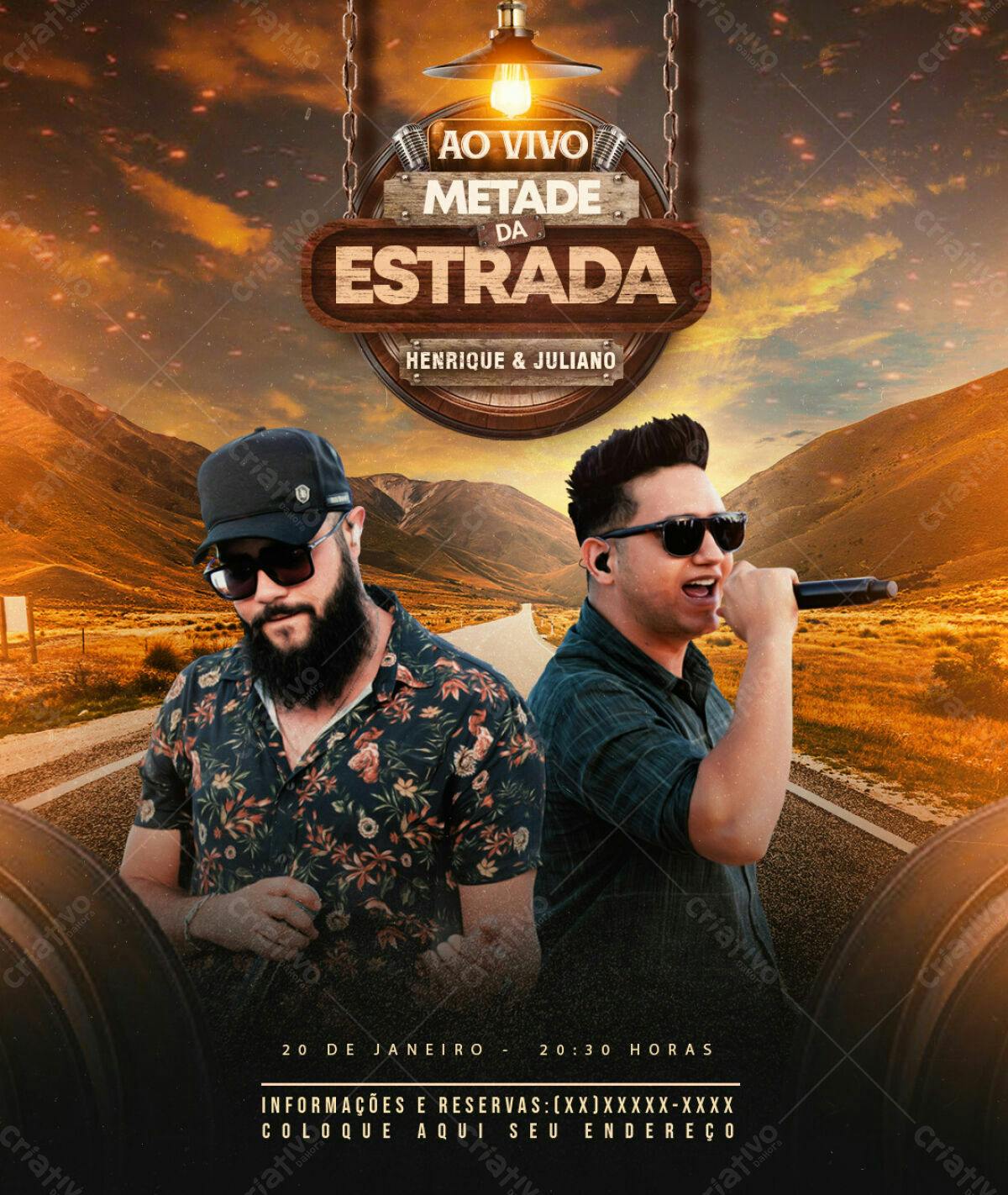 Flyer Henrique & Juliano "Ao Vivo Meia Estrada" PSD Editável