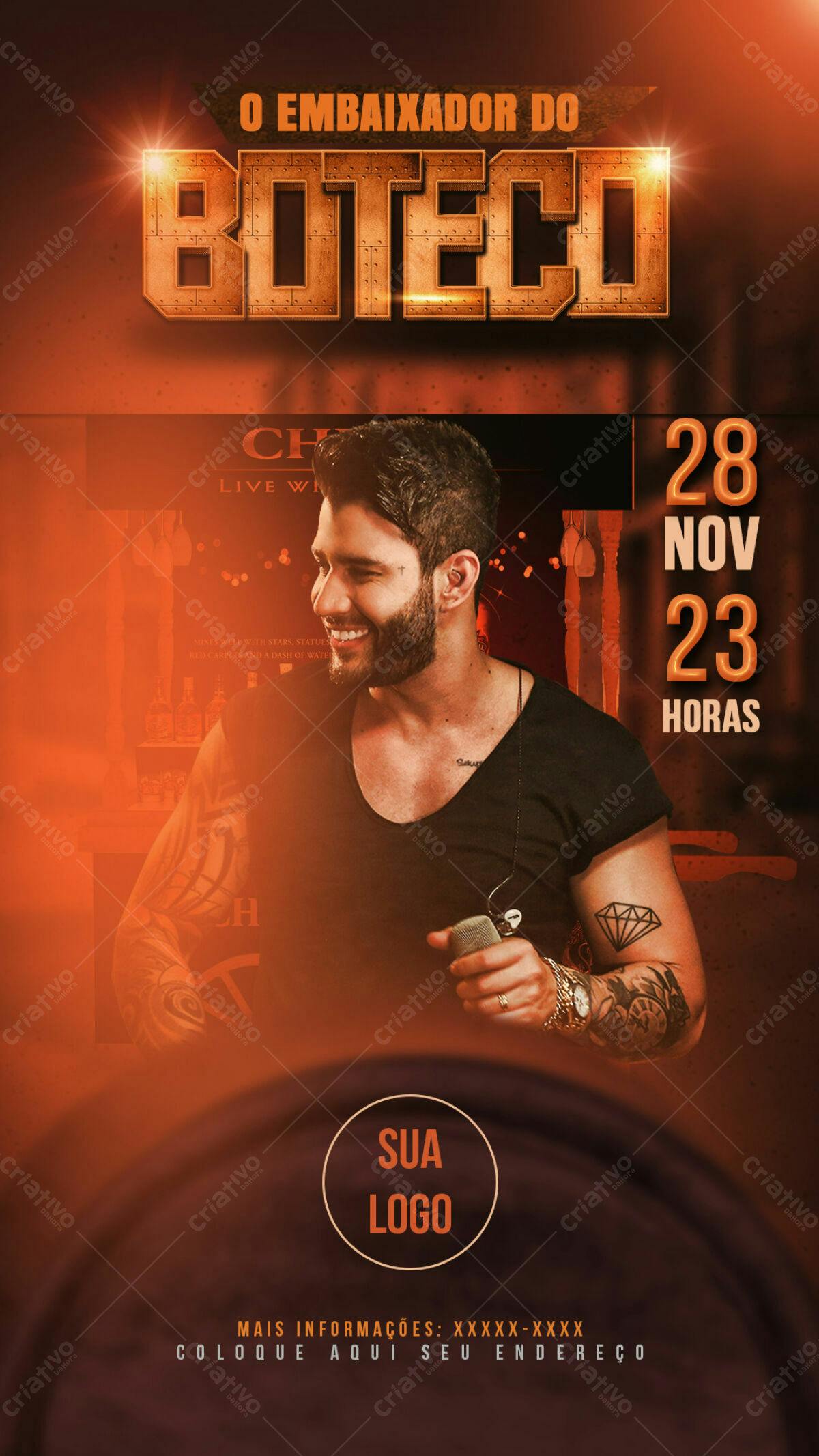 Flyer para Show do Embaixador do Boteco PSD Editável