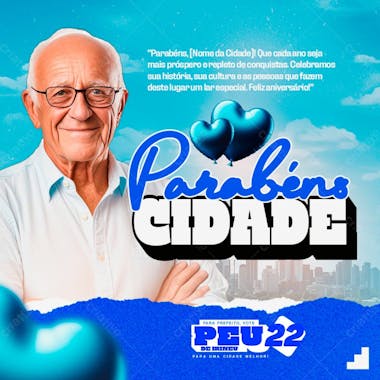 Flyer político aniversário cidade prefeito vereador feed psd editável