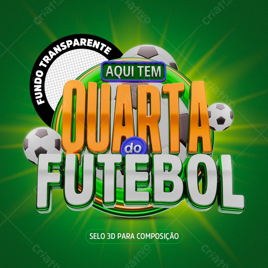 Selo 3D de evento esportivo futebol verde e laranja