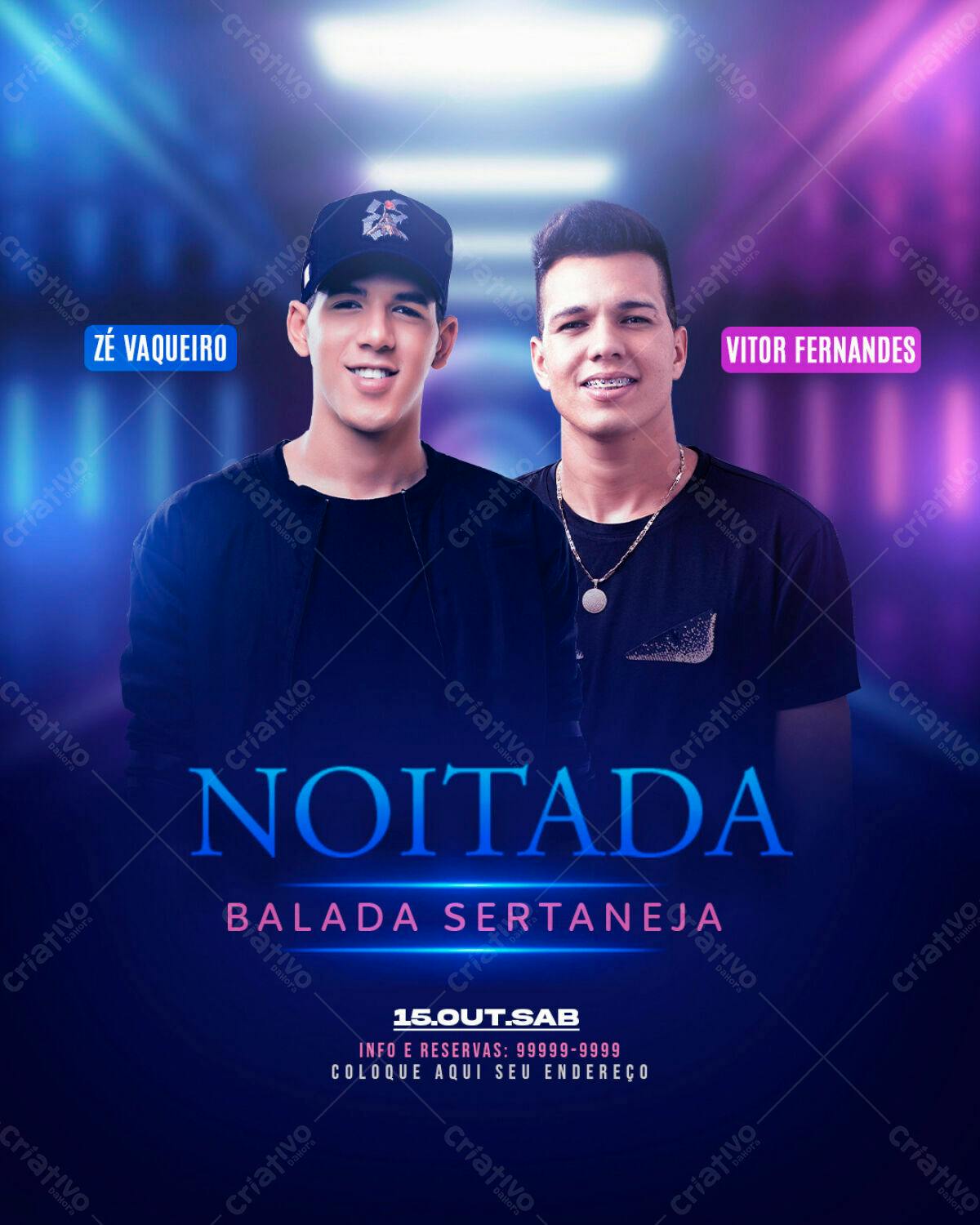 Flyer para Balada Sertaneja com Zé Vaqueiro e Vitor Fernandes PSD Editável