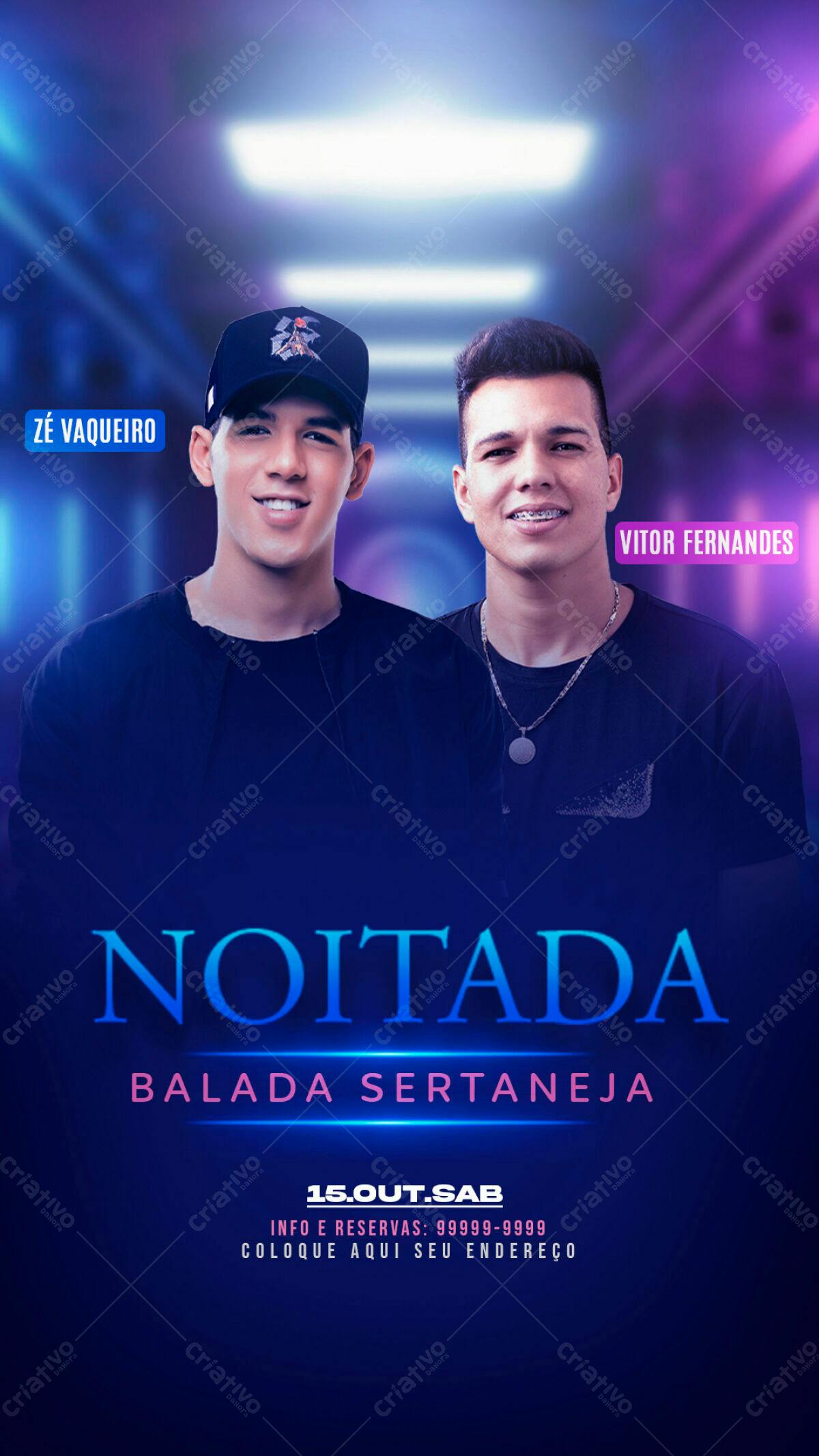 Flyer Balada Sertaneja com Zé Vaqueiro e Victor Fernandes PSD Editável