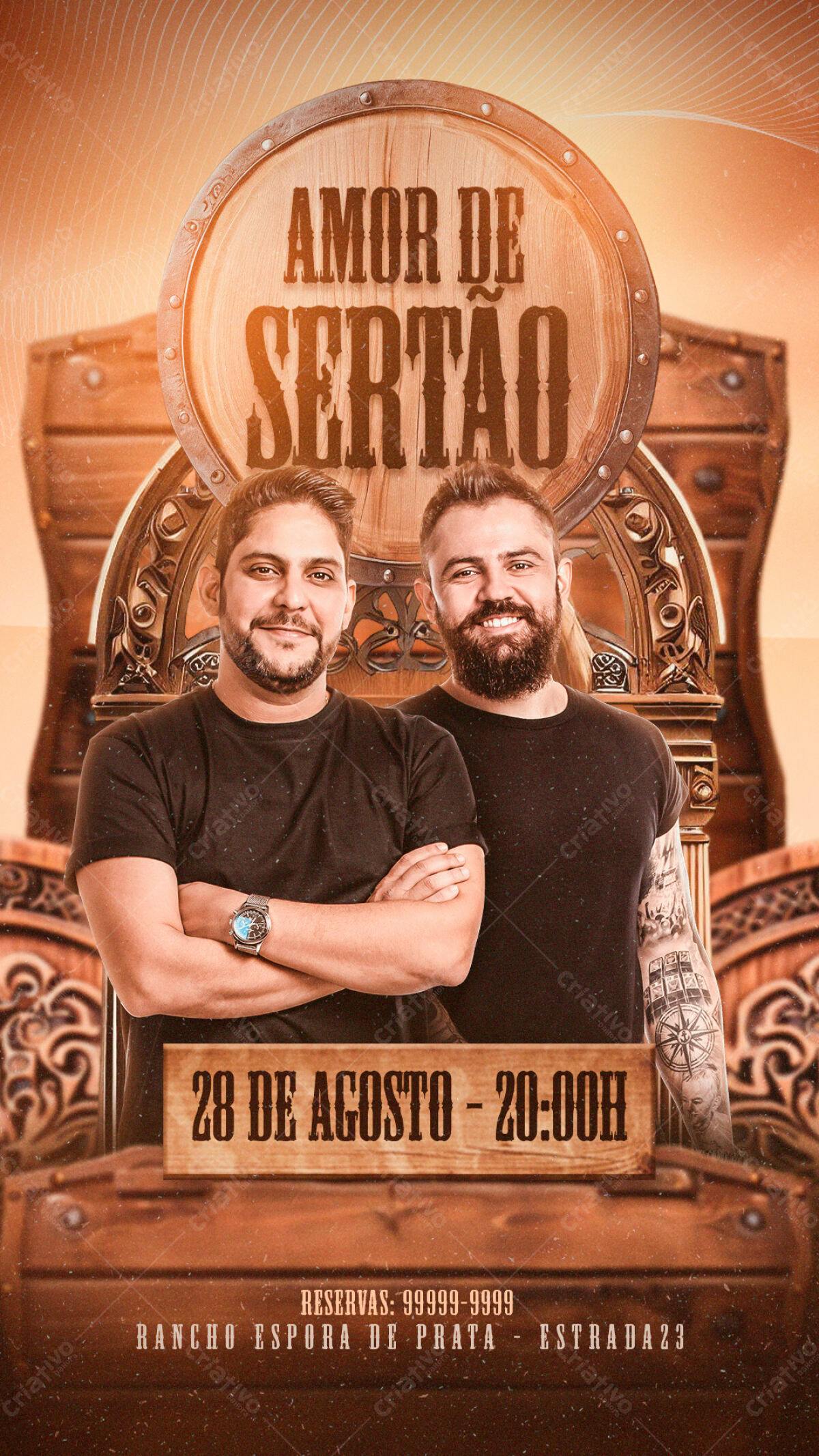 Flyer para Show Amor de Sertão PSD Editável
