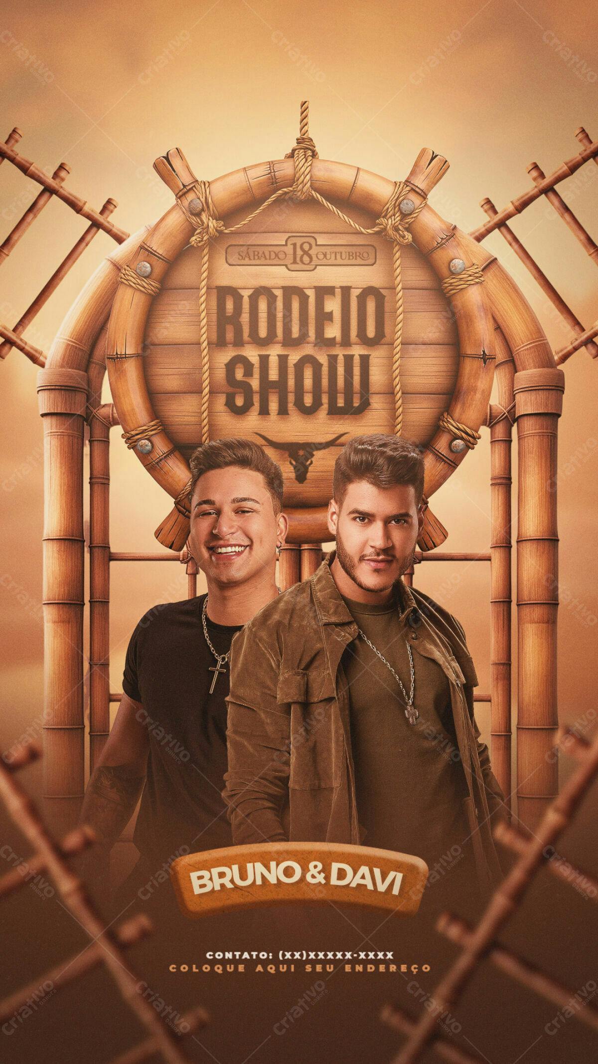 Flyer para Show de Rodeio com Bruno & Davi PSD Editável