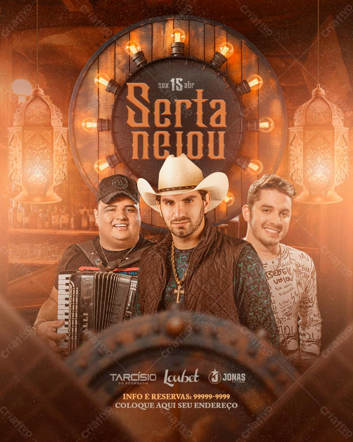 Flyer Sertanejo com Tarcísio do Acordeon, Loubet e Jonas PSD Editável