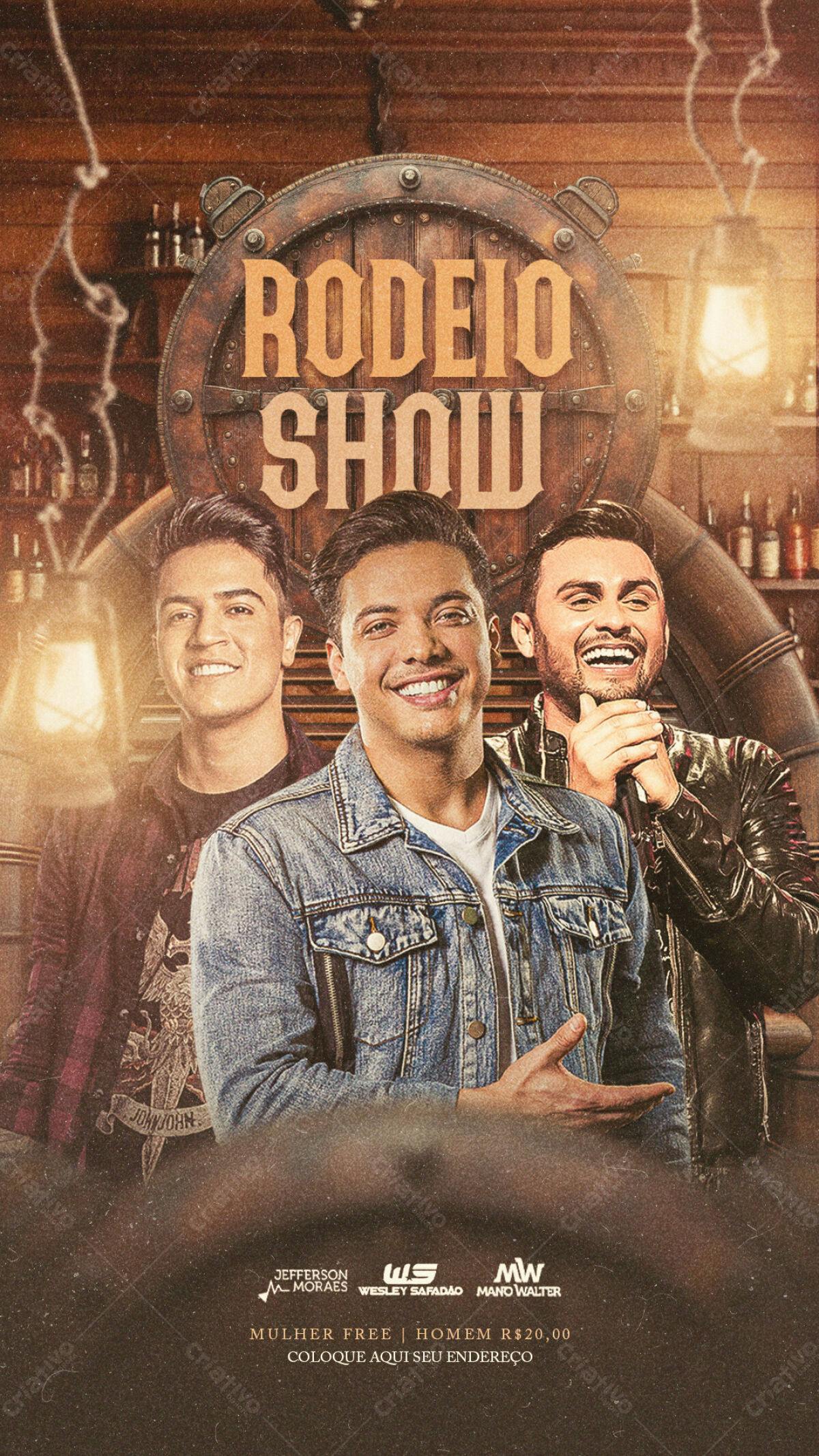 Flyer para Show de Rodeio com Jefferson Moraes, Wesley Safadão e Mano Walter PSD Editável