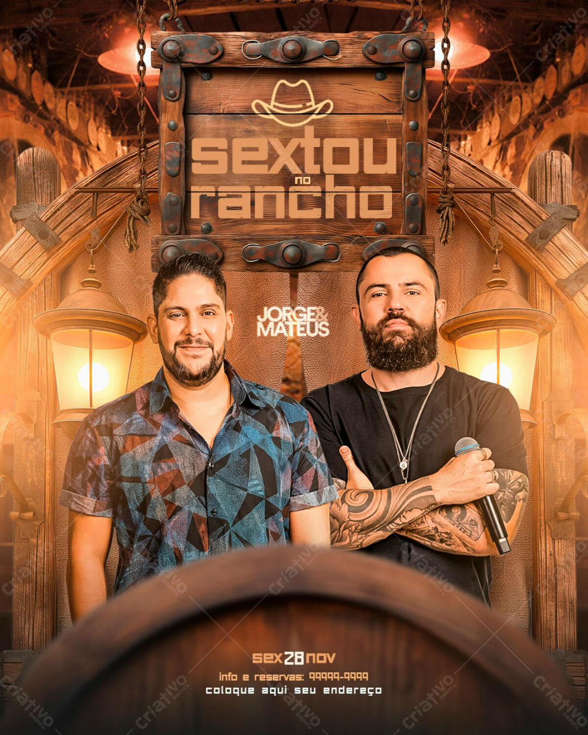 Flyer para Festa Sertaneja Sexta no Rancho PSD Editável