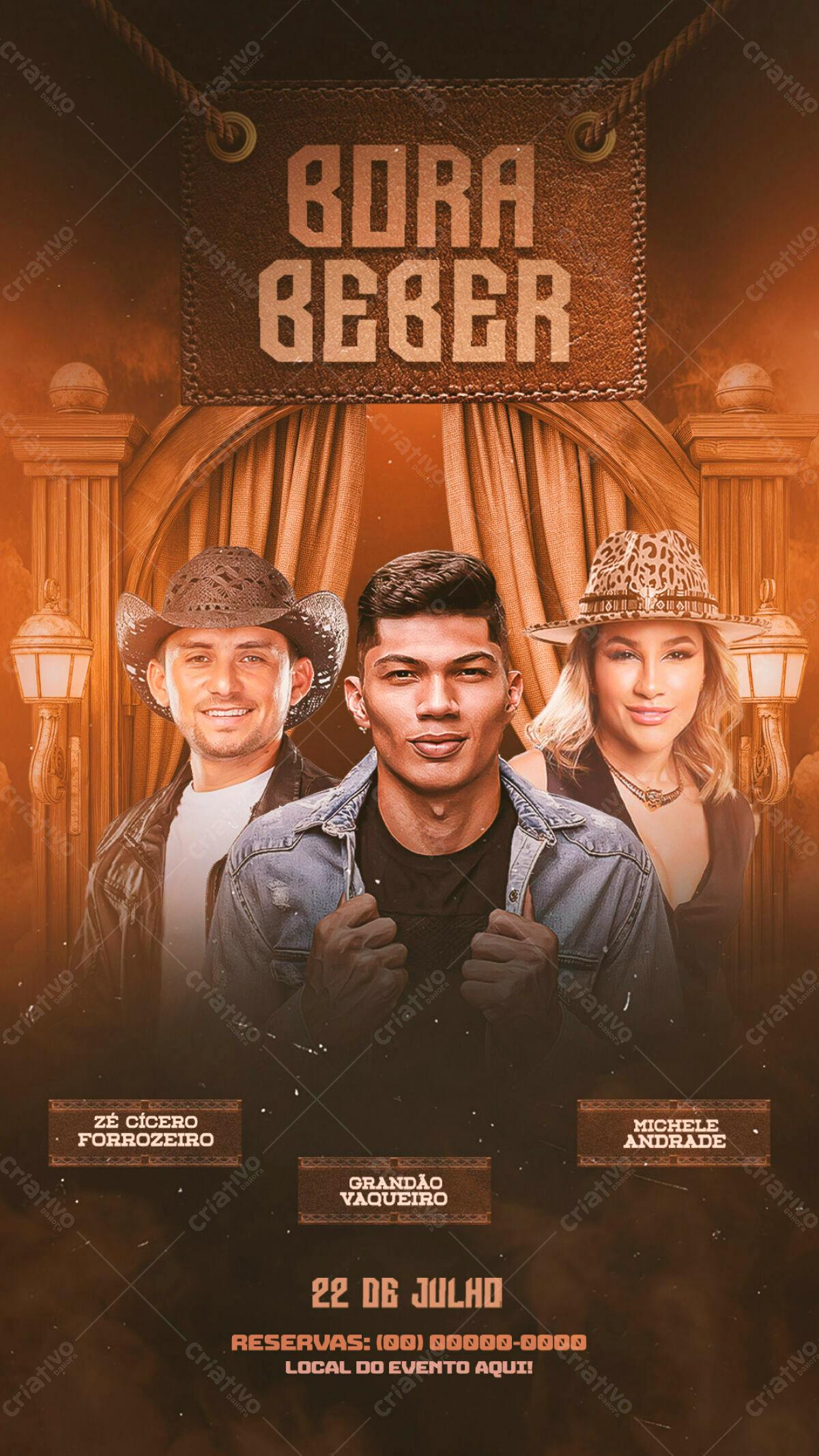 Flyer Festa Sertaneja com Zé Cicero, Grandão e Michele Andrade PSD Editável