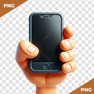Elemento 3d mão segurando um celular com a tela preta