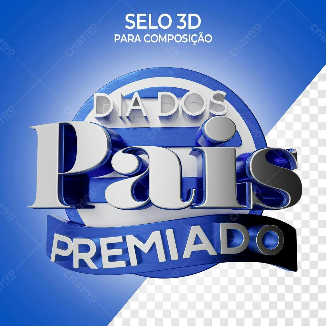Selo 3D premiação Dia dos Pais azul e prata