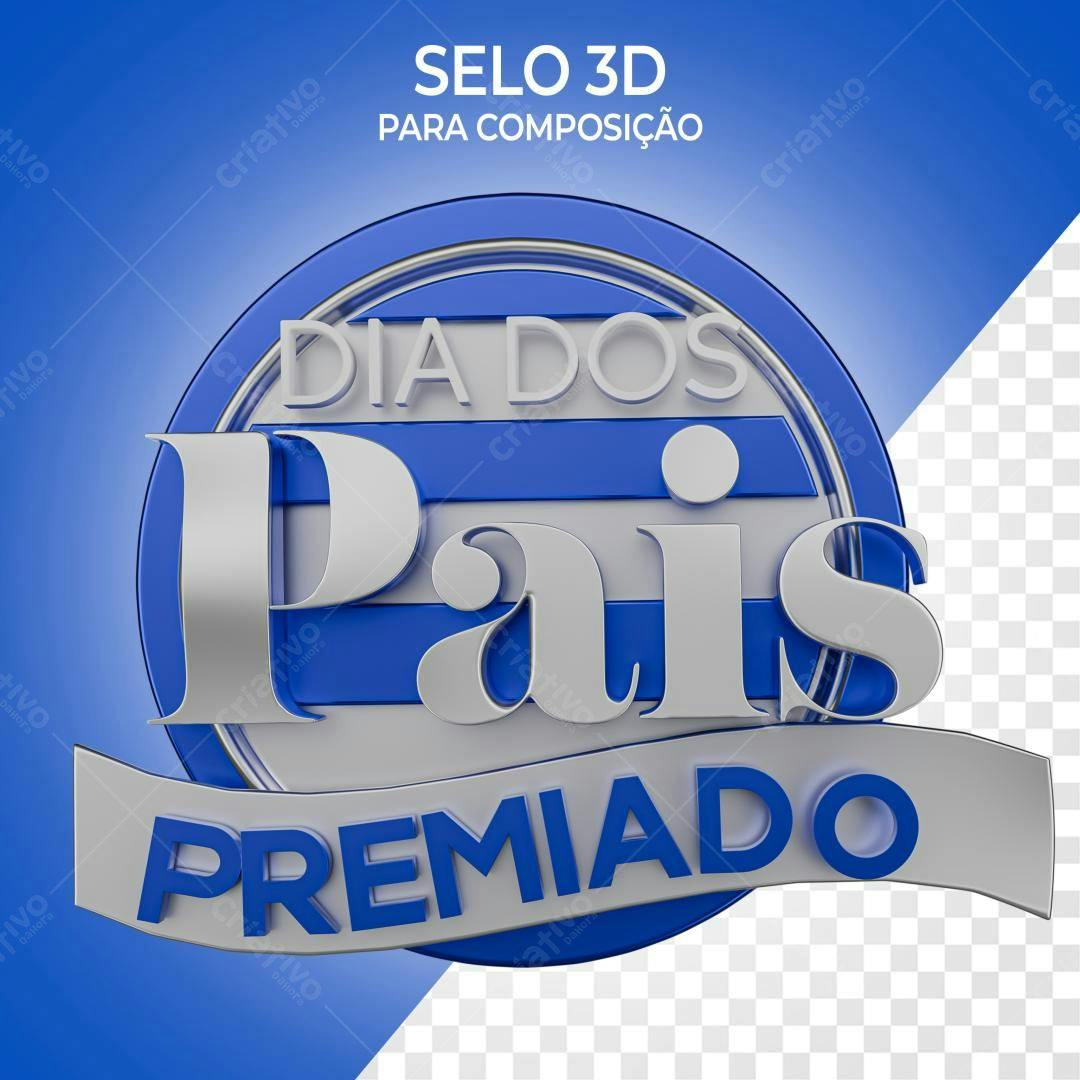 Selo 3D premiação Dia dos Pais azul e prata