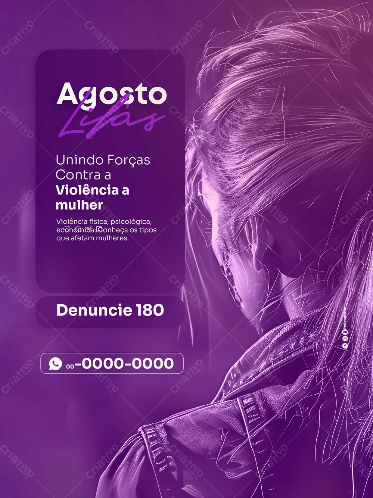 Flyer Agosto Lilás PSD Editável