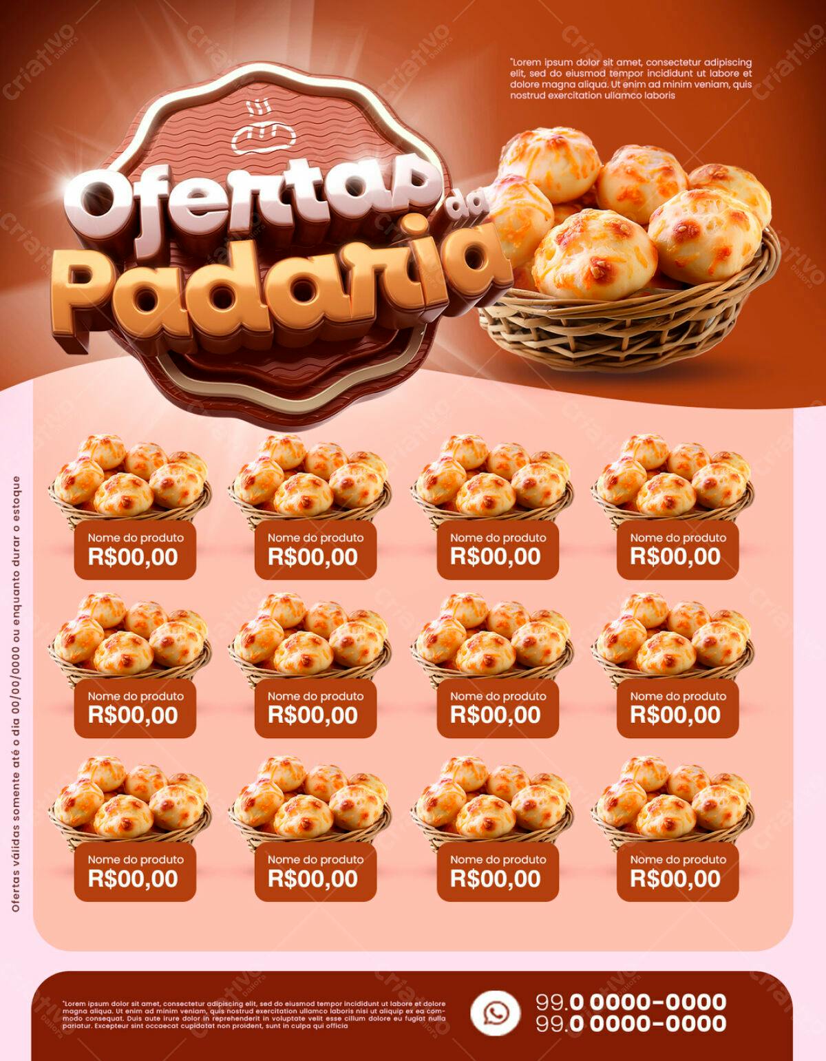 Flyer para Padaria com Pão de Queijo PSD Editável