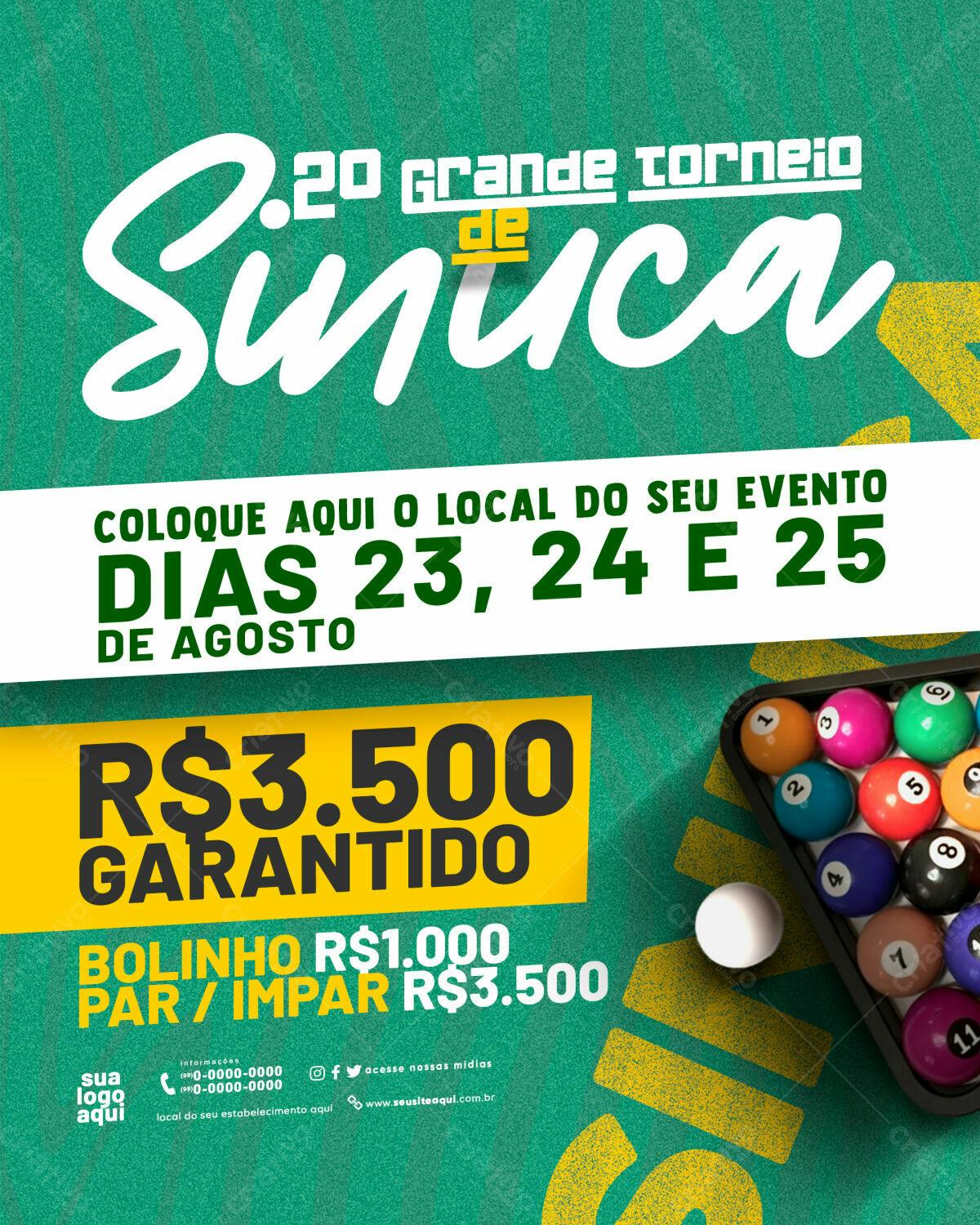 Flyer para Torneio de Sinuca PSD Editável