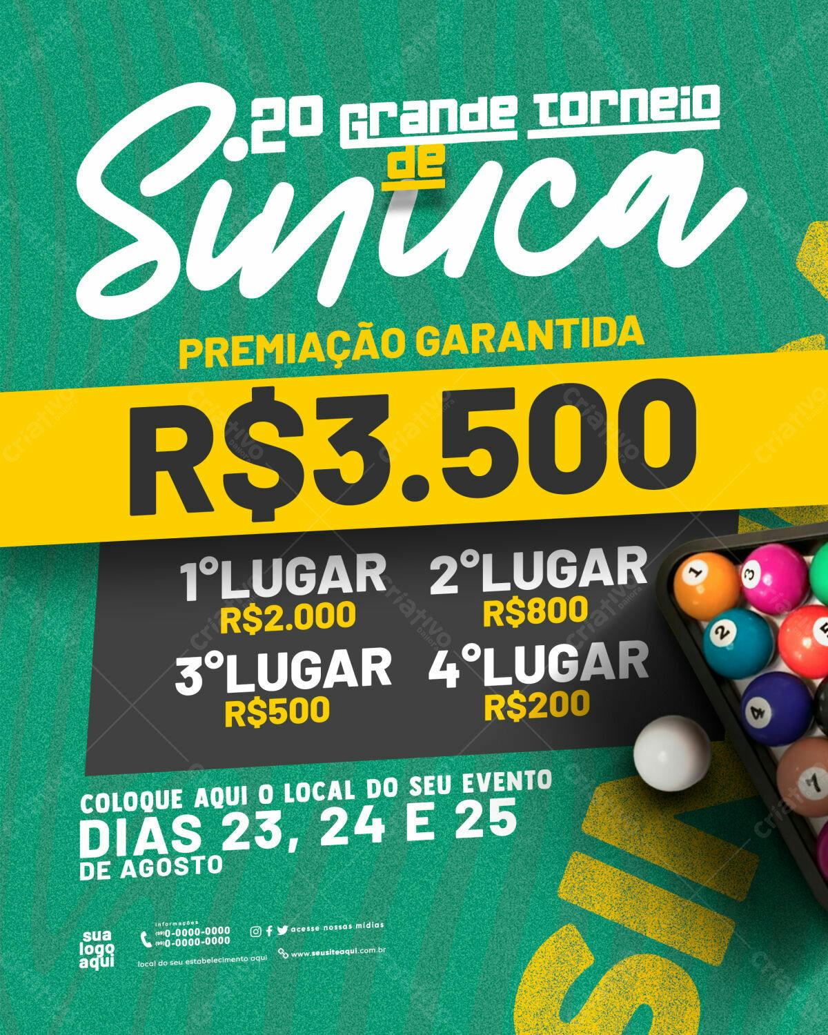 Flyer para Torneio de Sinuca PSD Editável