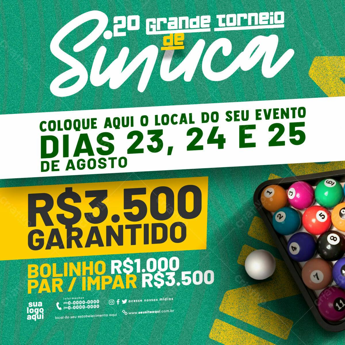 Flyer para Torneio de Sinuca PSD Editável