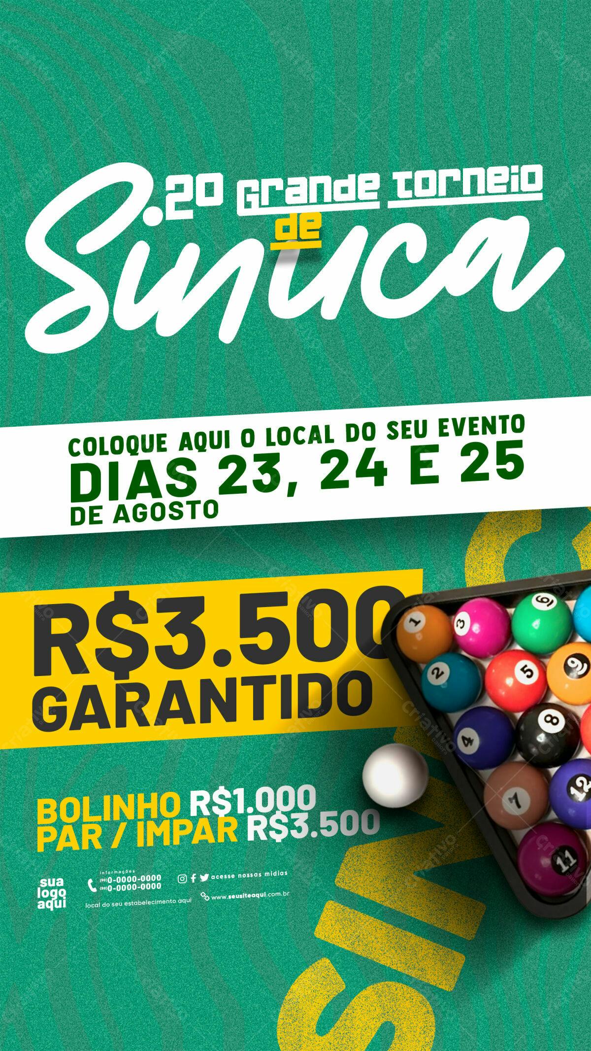 Flyer para Torneio de Sinuca PSD Editável