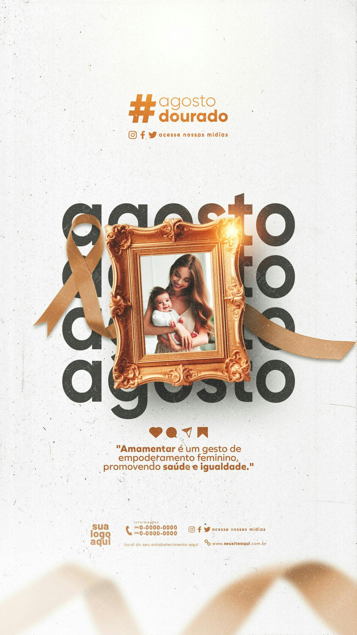 Flyer Agosto Dourado Amamentação PSD Editável