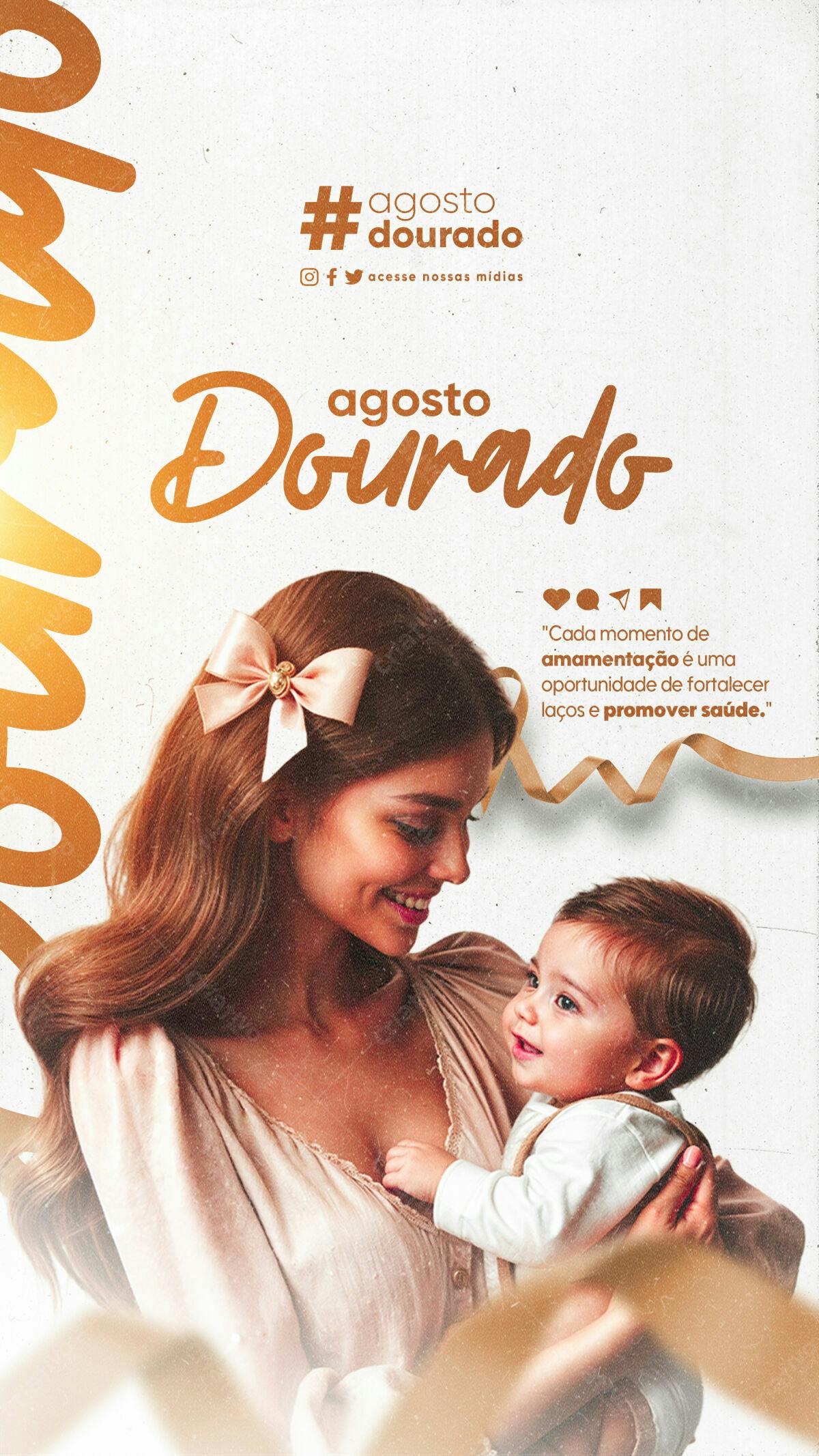 Post para Agosto Dourado PSD Editável