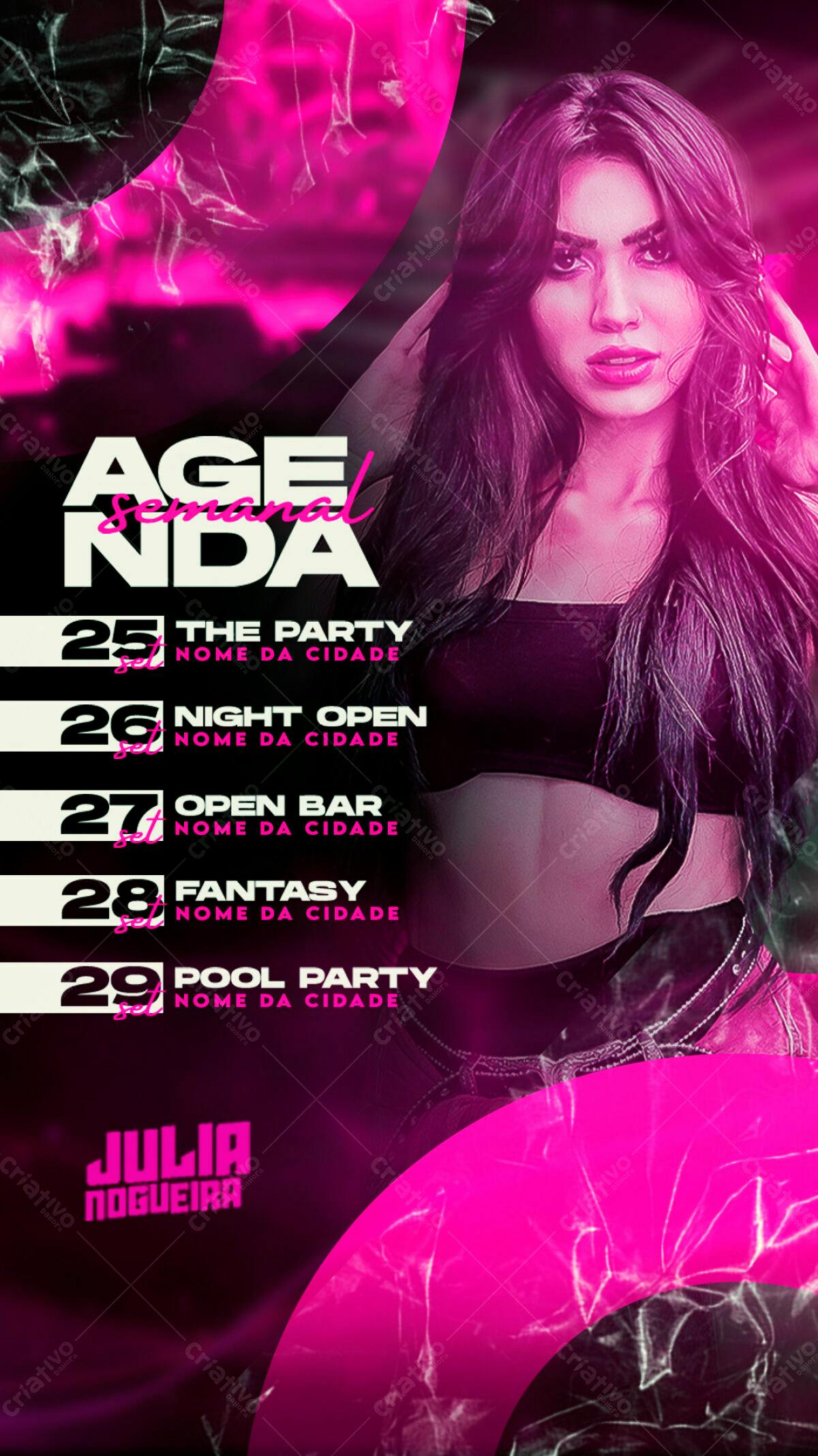 Flyer Festa com DJ Julia Nogueira PSD Editável
