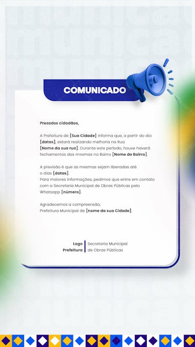 Prefeitura comunicado aviso informe munícipes social media flyer psd editável a 2