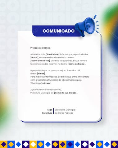 Prefeitura comunicado aviso informe munícipes social media flyer psd editável a 1