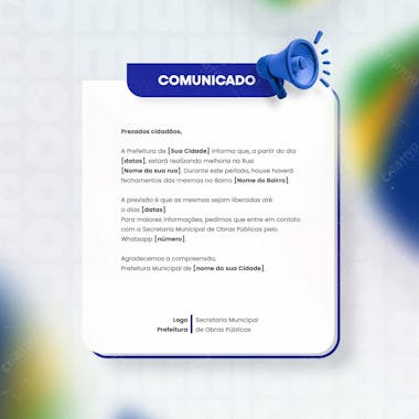 Prefeitura comunicado aviso informe munícipes social media flyer psd editável a 3