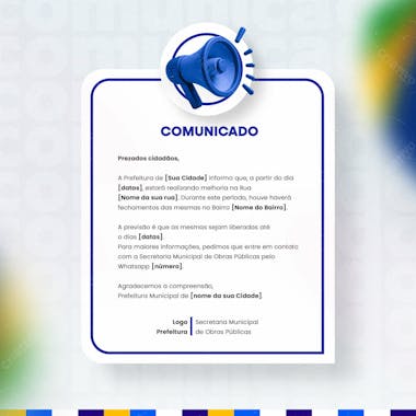 Prefeitura comunicado aviso informe munícipes social media flyer psd editável b 2