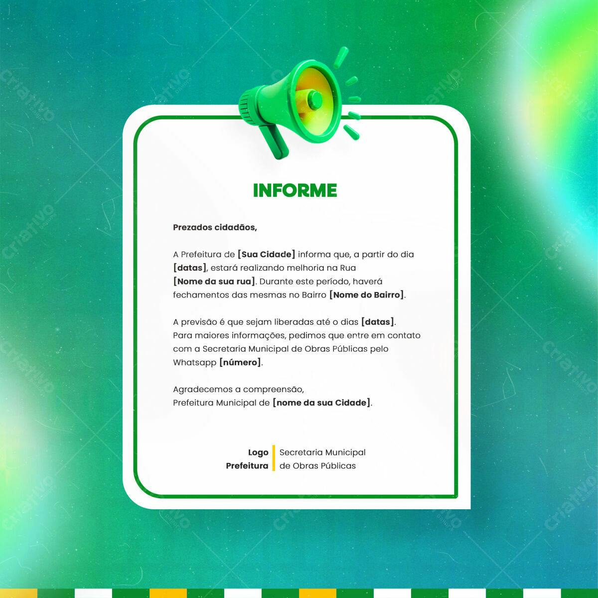 Flyer para Anúncio de Obras Públicas PSD Editável