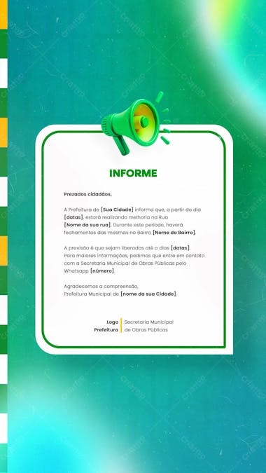 Prefeitura comunicado aviso informe munícipes social media flyer psd editável d 3