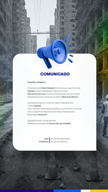 Prefeitura comunicado aviso informe munícipes social media flyer psd editável e 2