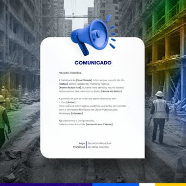 Prefeitura comunicado aviso informe munícipes social media flyer psd editável e 3