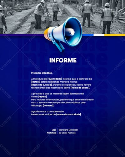 Prefeitura Comunicado Aviso Informe Munícipes Social Media Flyer Psd Editável F 1