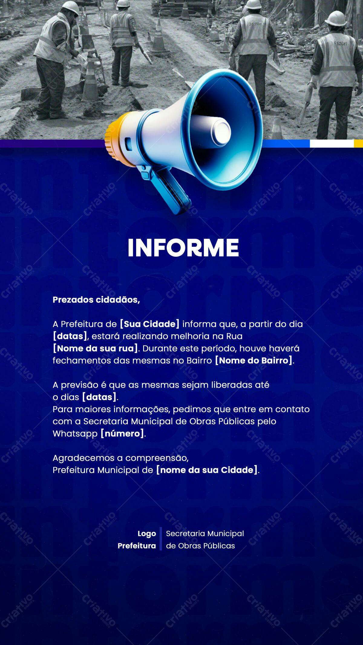 Flyer informativo Obras Públicas PSD Editável
