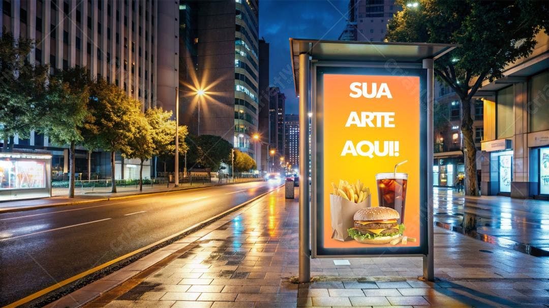 Mockup de Outdoor Noturno com Tema Fast Food