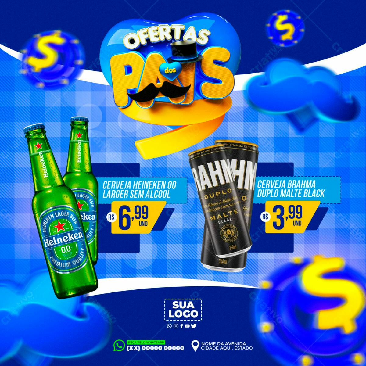Flyer Dia dos Pais Cervejas Heineken e Brahma PSD Editável