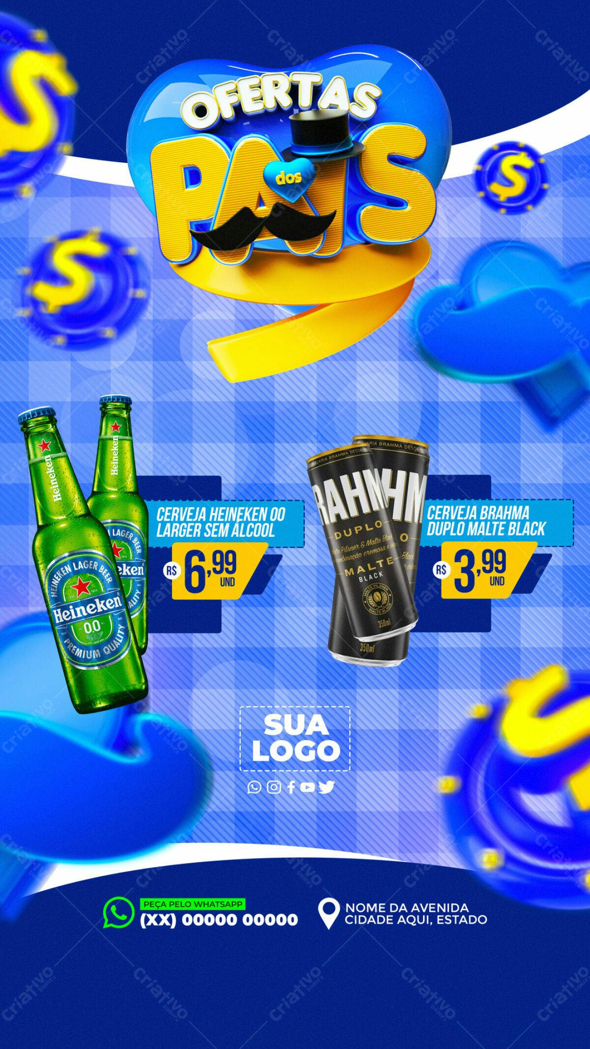 Flyer Ofertas Dia dos Pais Cervejas PSD Editável