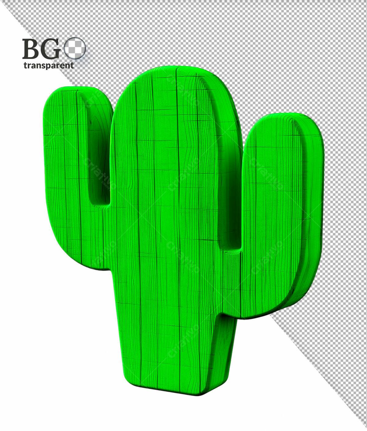 Ícone Cacto Verde em Madeira PSD Editável
