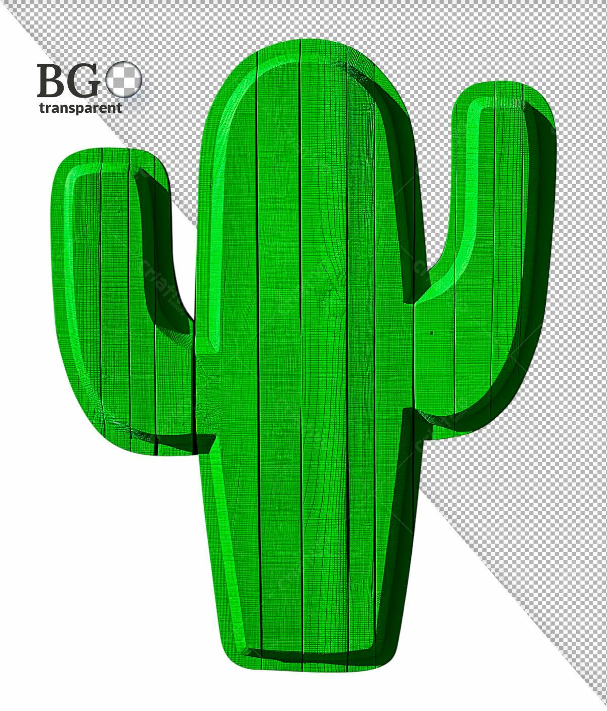Decoração Cactus Madeira Verde PSD Editável