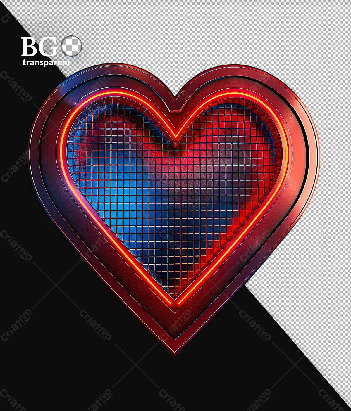 Coração Neon para Dia dos Namorados PSD Editável