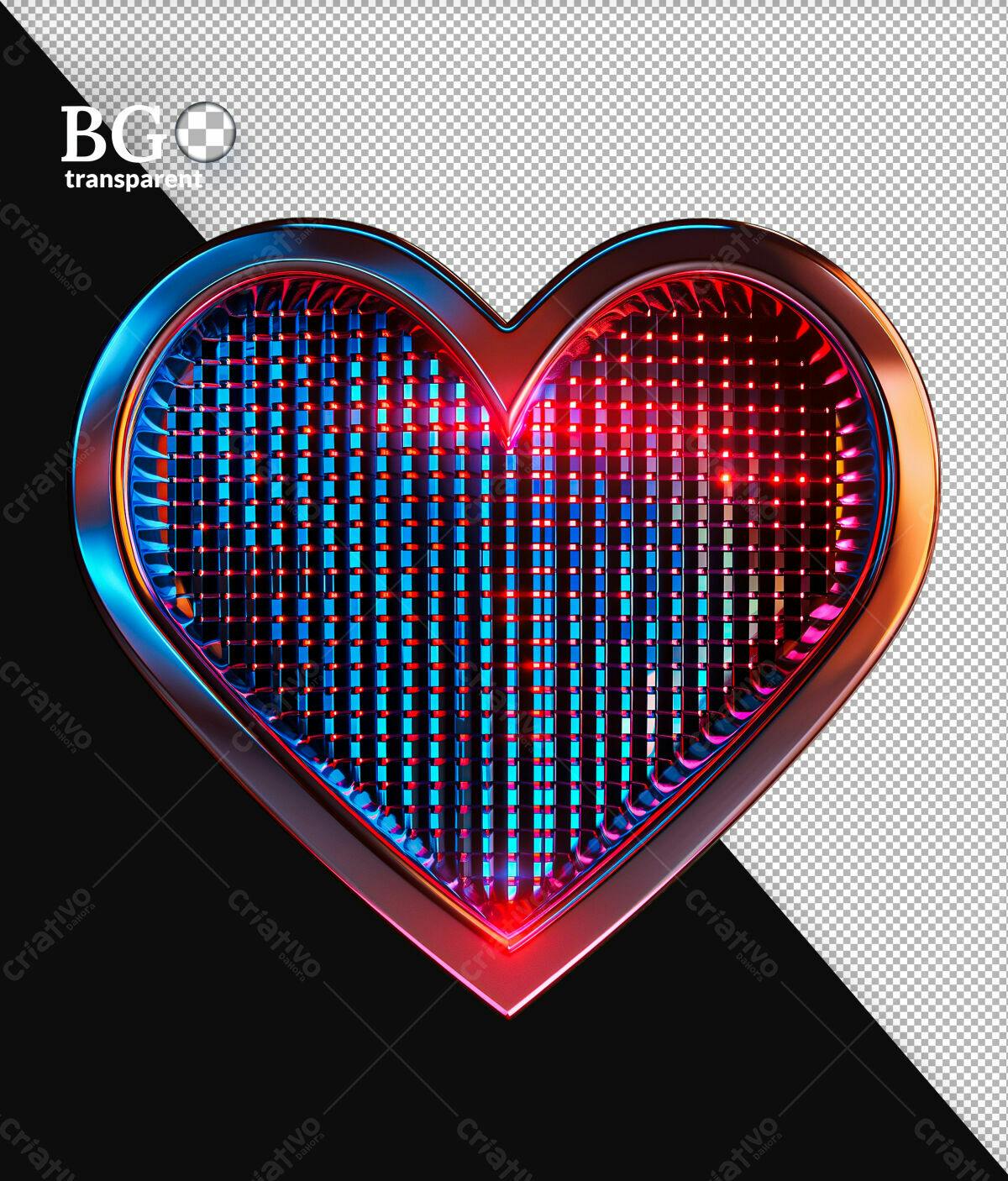 Coração Neon para Dia dos Namorados PSD Editável