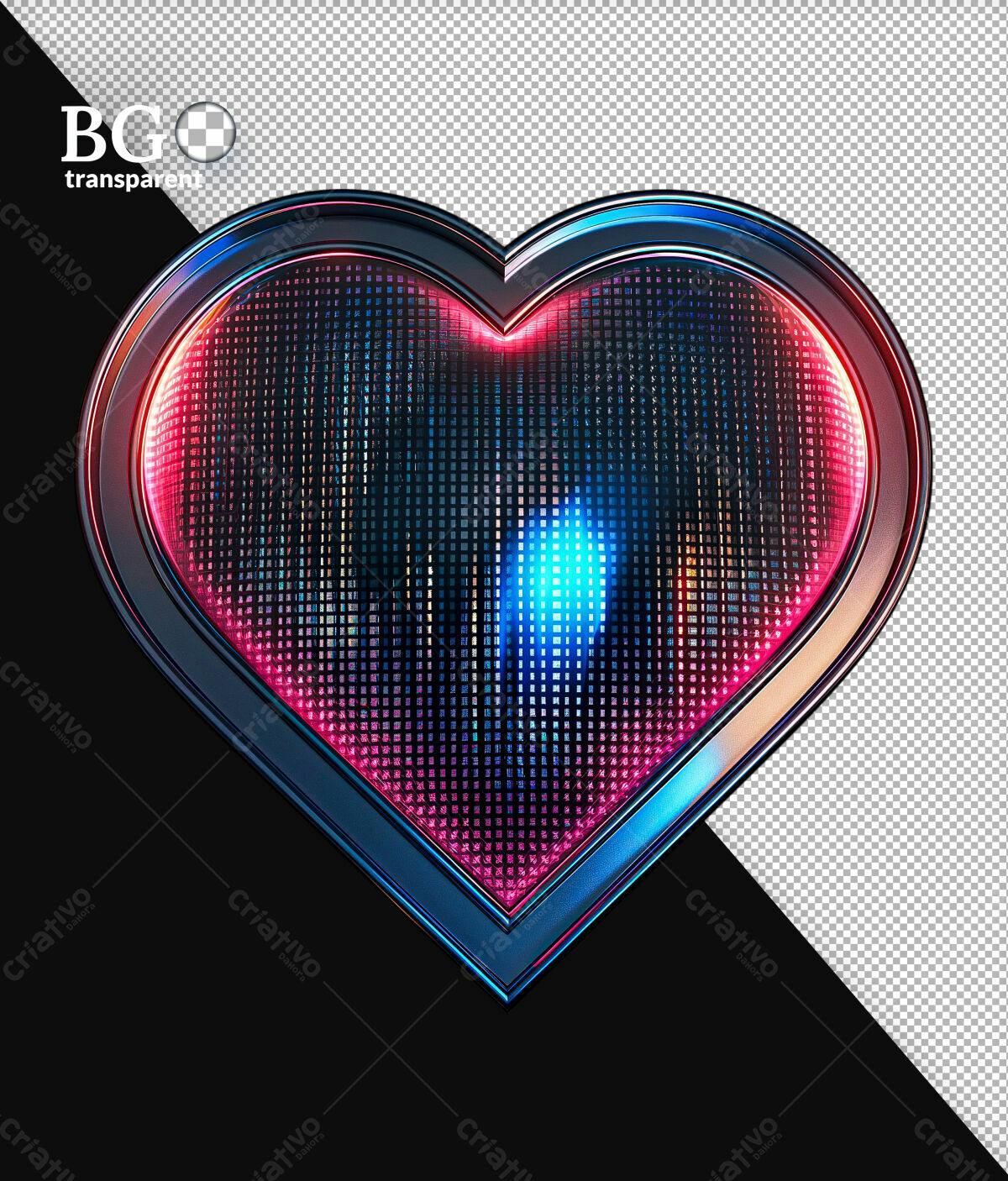 Coração Neon para Dia dos Namorados PSD Editável