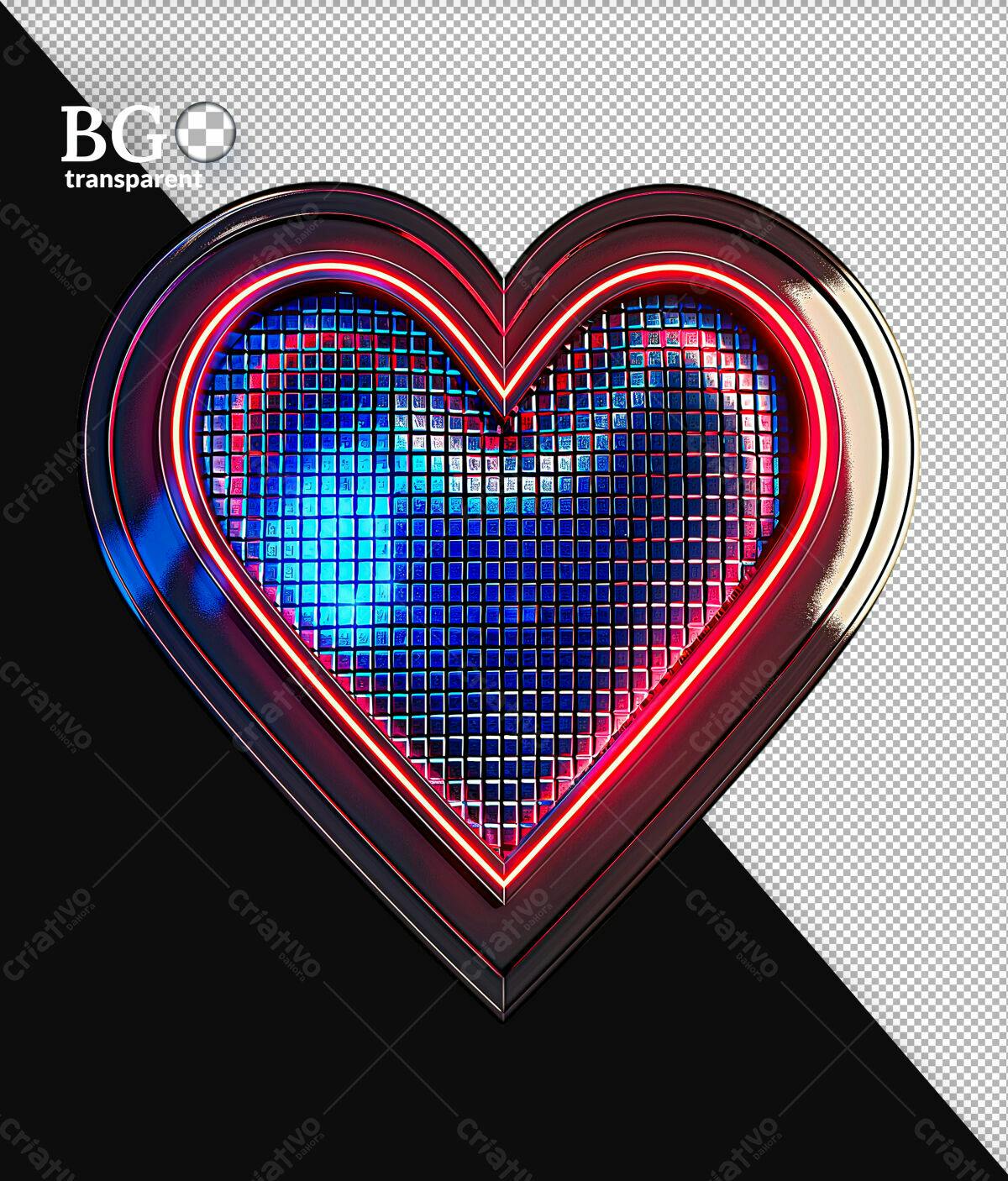 Coração Neon para Dia dos Namorados PSD Editável