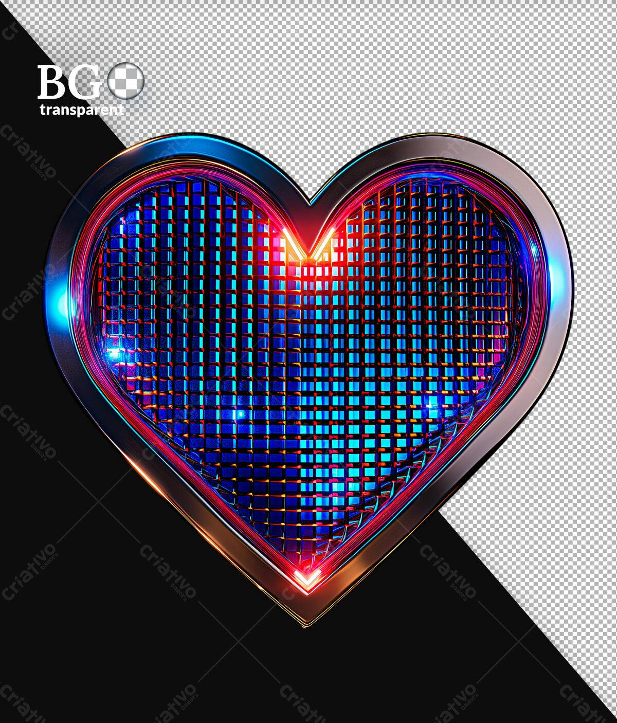 Coração Neon para Dia dos Namorados PSD Editável